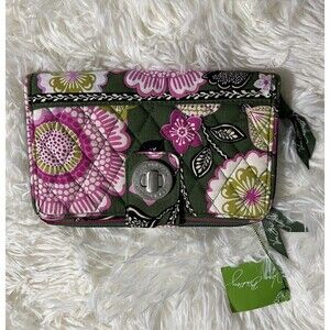 NWT Vera Bradley Turn Lock Wallet In Olivia Pink Pattern Floral Zip Around
